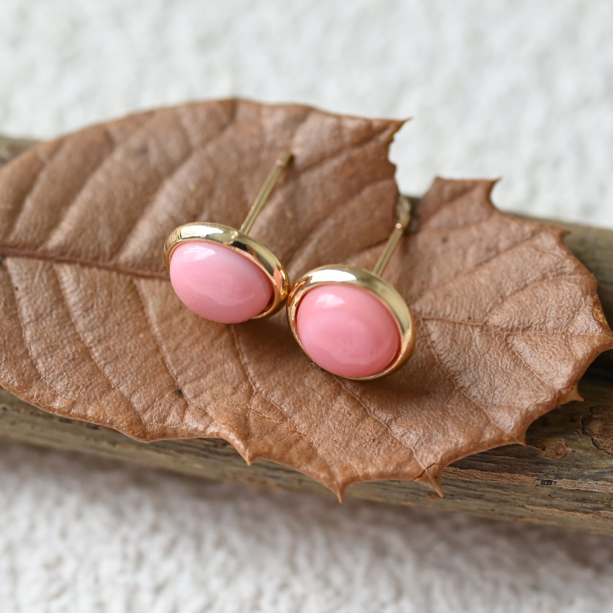 Nature queen conch 8 mm round earring stud ,pink shell earring