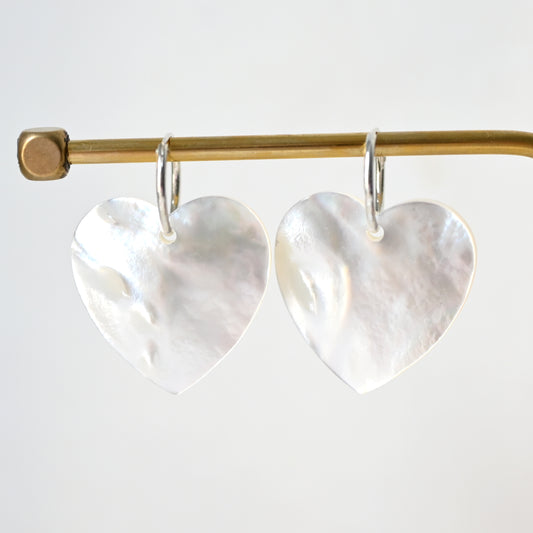 White shell heart earring ,S925 silver hoop earring ,MOP heart earring