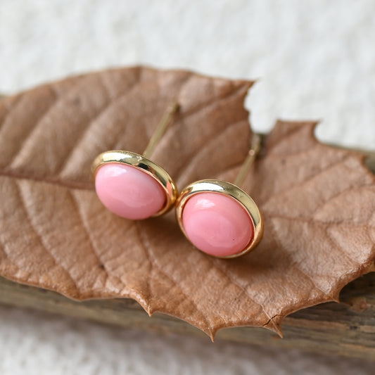 Nature queen conch 8 mm round earring stud ,pink shell earring